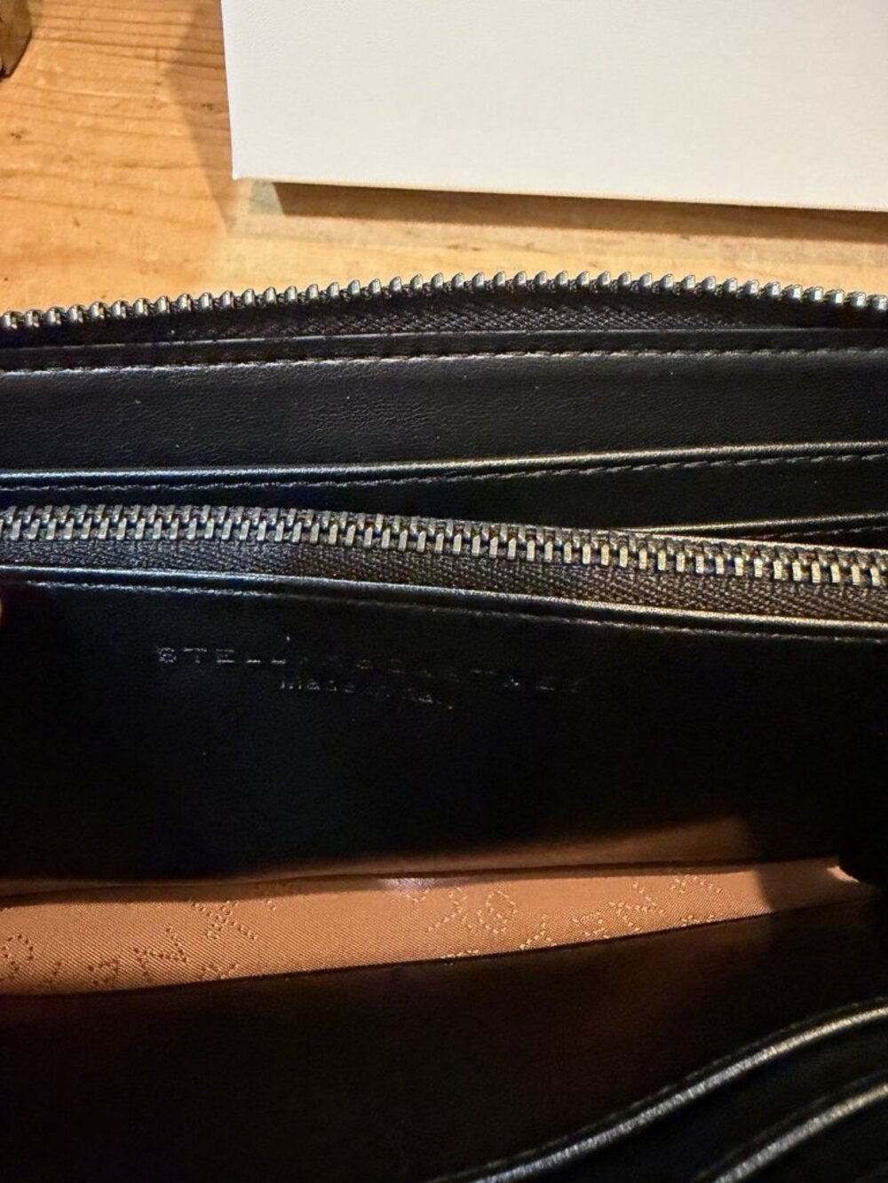 Stella McCartney Womens Vegan Suede Chain Link Long Bifold Wallet Black - Picture 6 of 6